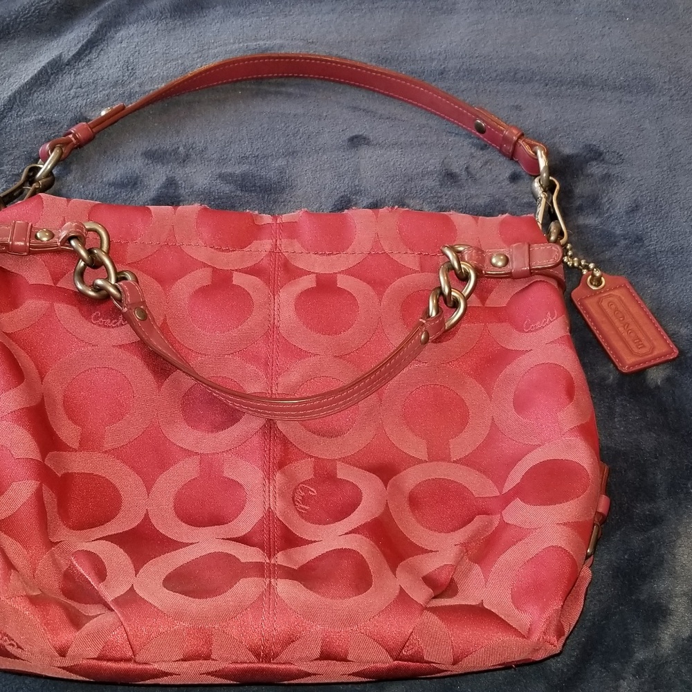 Coach Brooke pink purple jacquard hobo